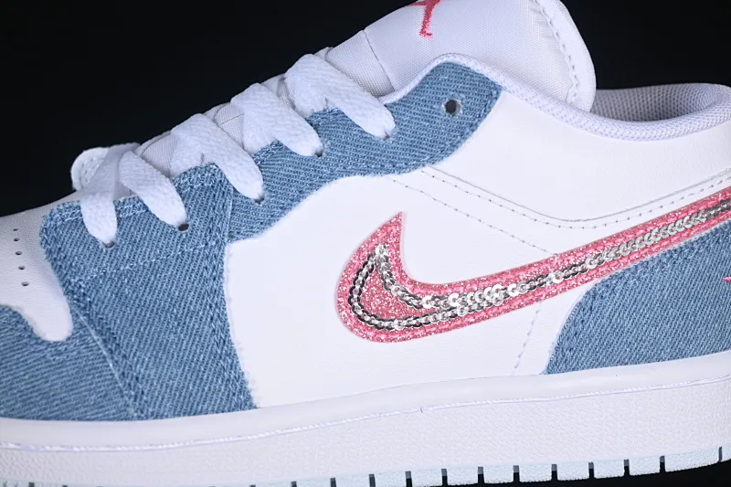 All categories Air Jordan Jordan series basketball shoes Air Jordan 1 Low Air Jordan 1 Low AJ1 Joe 1 white and blue denim pink diamond hook low-top casual sneakers HQ2001-400
